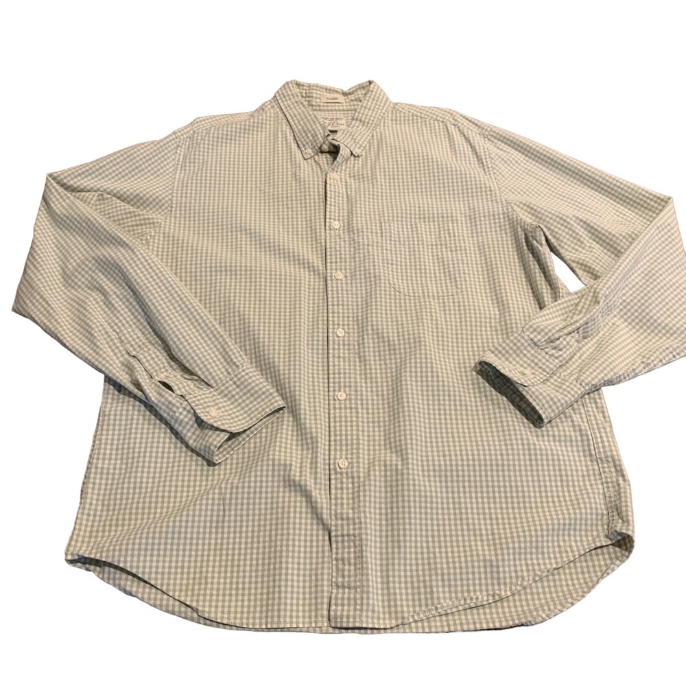 J. Crew Men’s Classic Button Down Green White Checkered Shirt Size XL